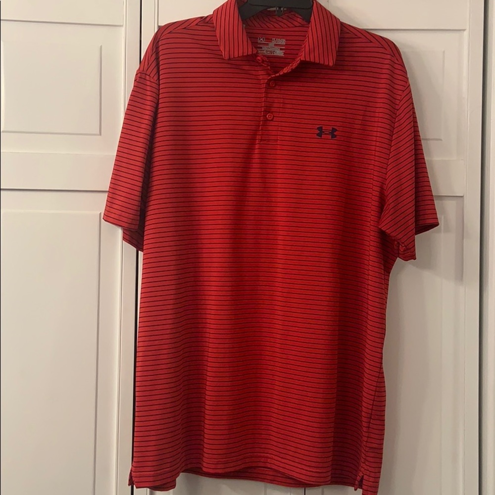 Men’s Red/Black Striped UA Golf Shirt-S XL